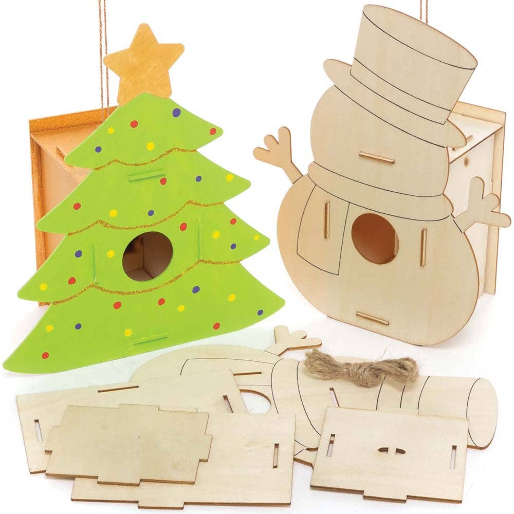 Baker Ross Christmas Wooden Bird House Kits (Pack of 2)