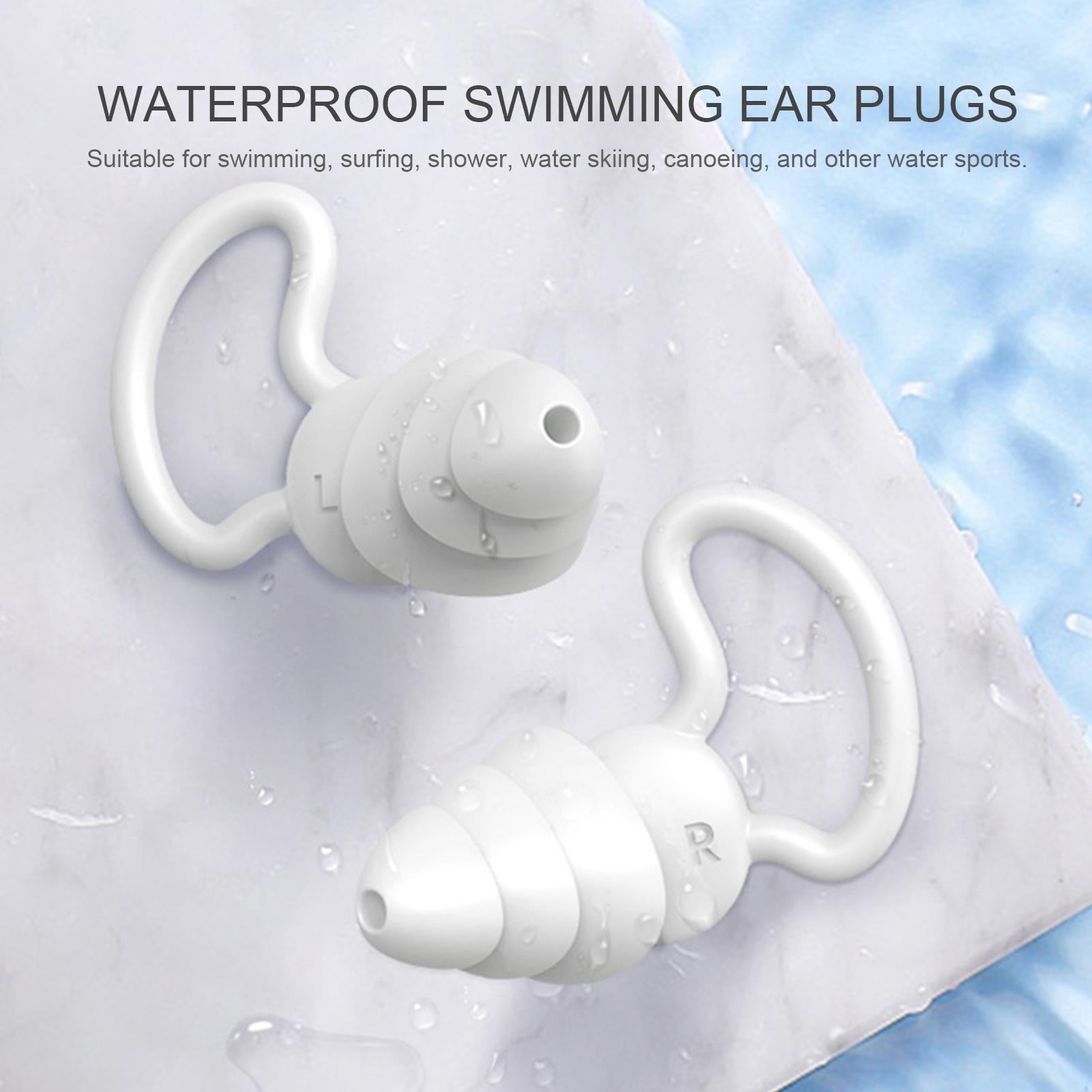 TOMTOP JMS Swimming Ear Plugs Soft Silicone Earplugs Waterproof Reusable Swimming Ear Plugs Adults Noise white