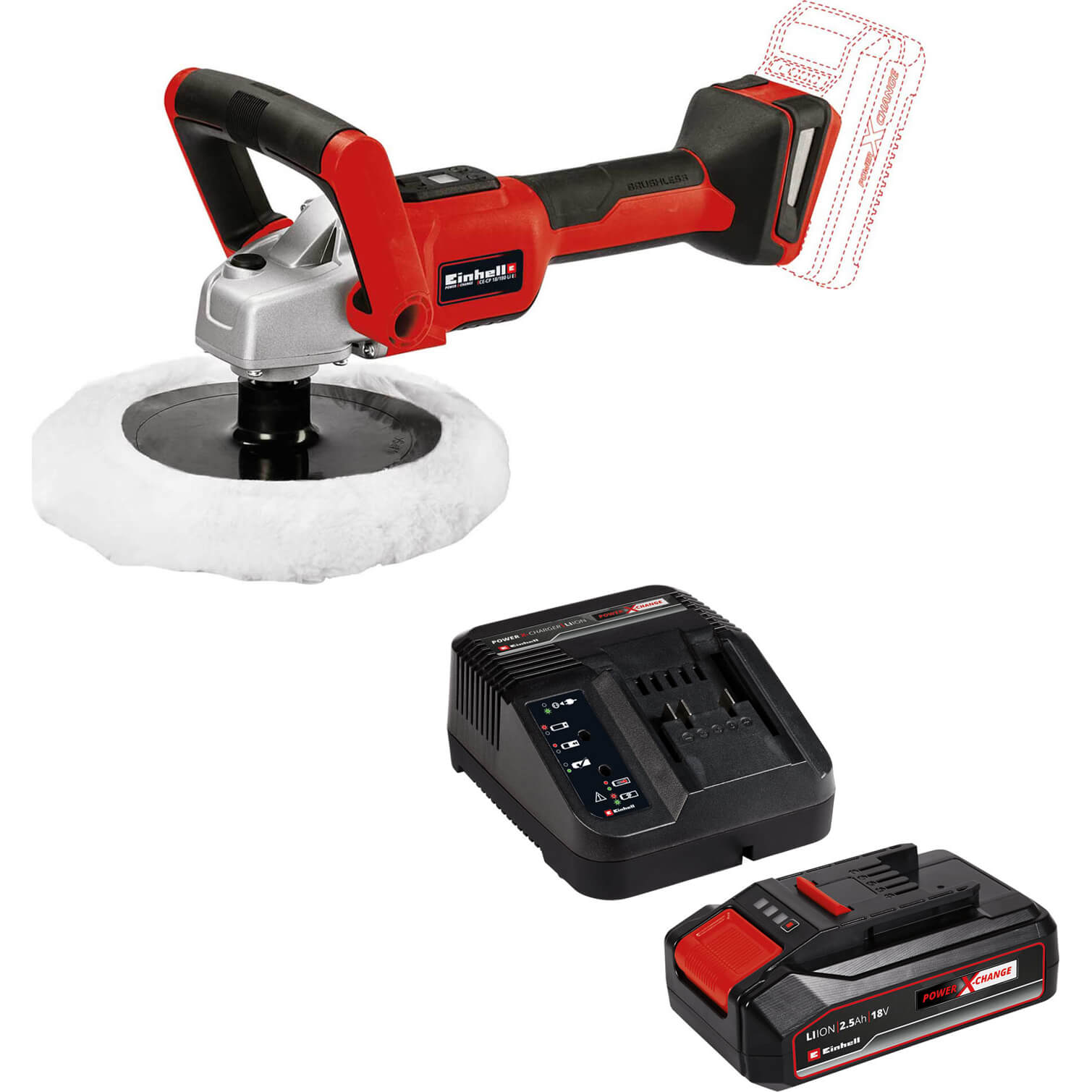 Einhell CE-CP 18/180 Li 18v Cordless Polisher and Sander 180mm 1 x 2.5ah Li-ion Charger No Case