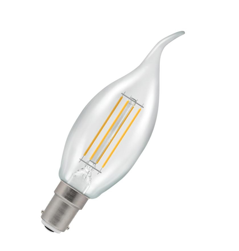 Crompton LED Bent Tip Candle Filament Dimmable Clear 5W 2700K SBC-B15d
