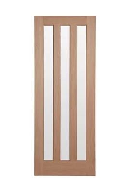 Fortia Vertical, 3 Lite 3 Panel Frosted Glazed Oak Veneer Internal Door, (H)1981mm (W)686mm (T)35mm