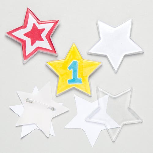 Baker Ross Star Pin Badge Kits - 10 Craft Pin Badges With Card Inserts. Make Your Own Badges. Size 6cm.