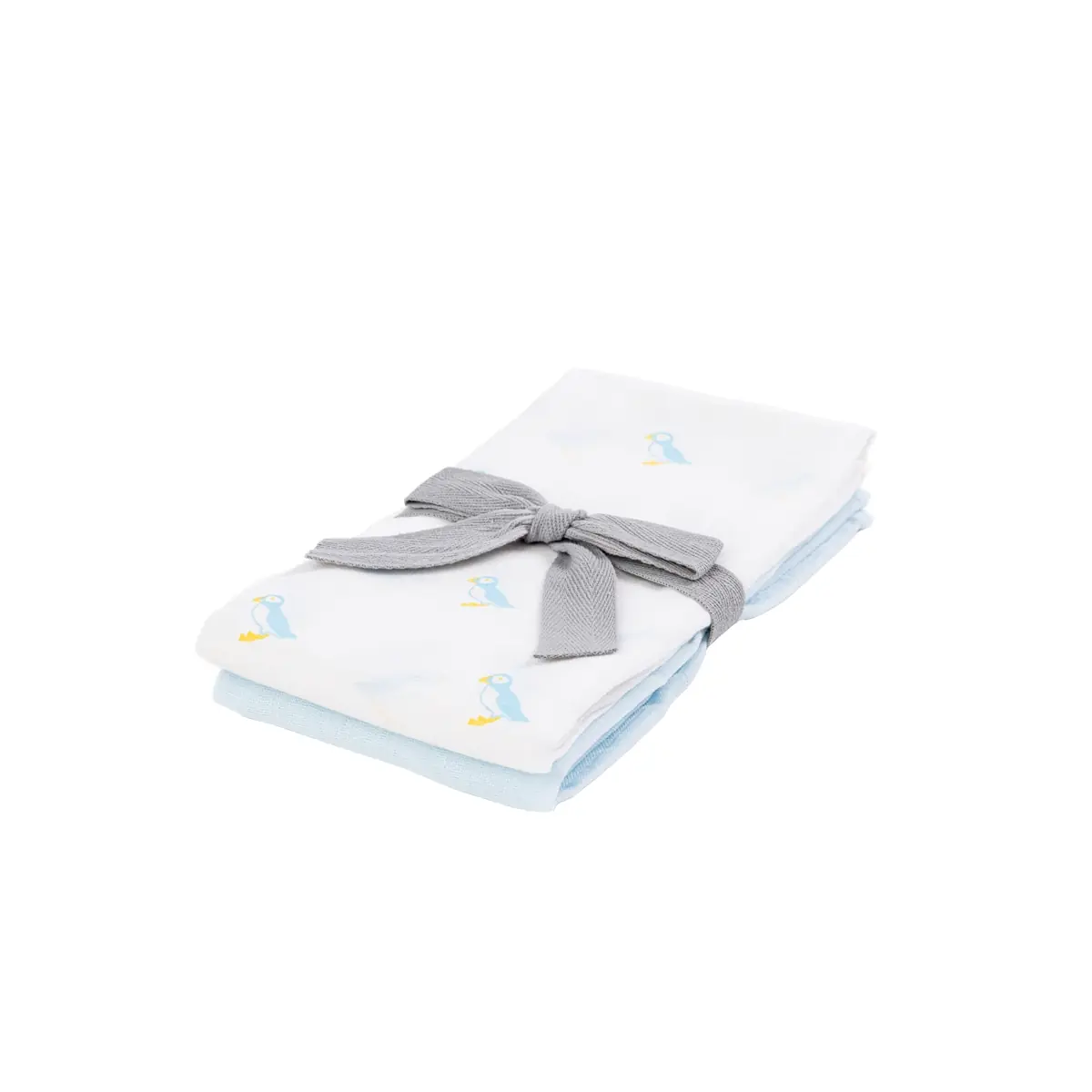 Kiki & Sebby Bamboo Pack Of 2 Cotton Muslin Swaddle Blankets – Puffin/Blue