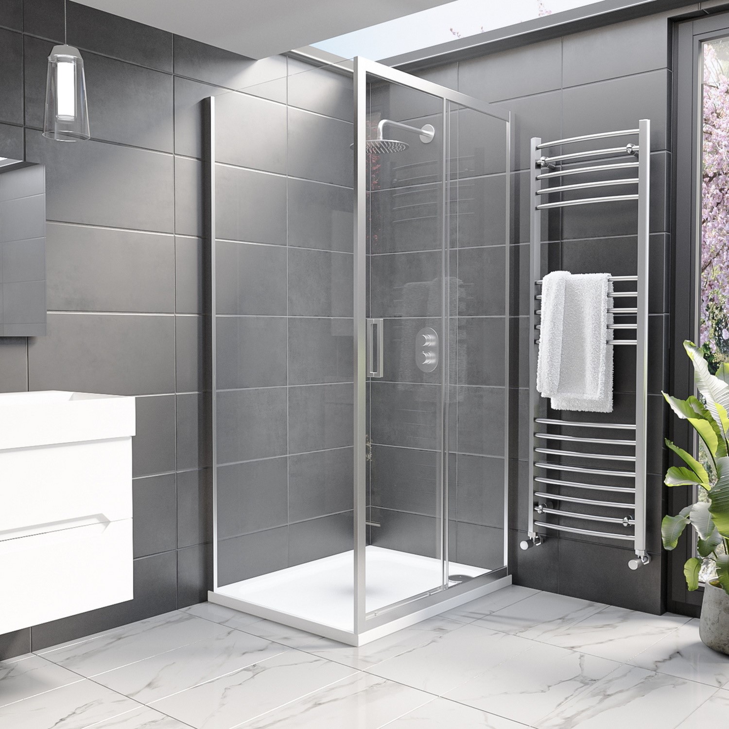 Pavo 1000x900mm Rectangular Sliding Shower Enclosure with Shower Tray -