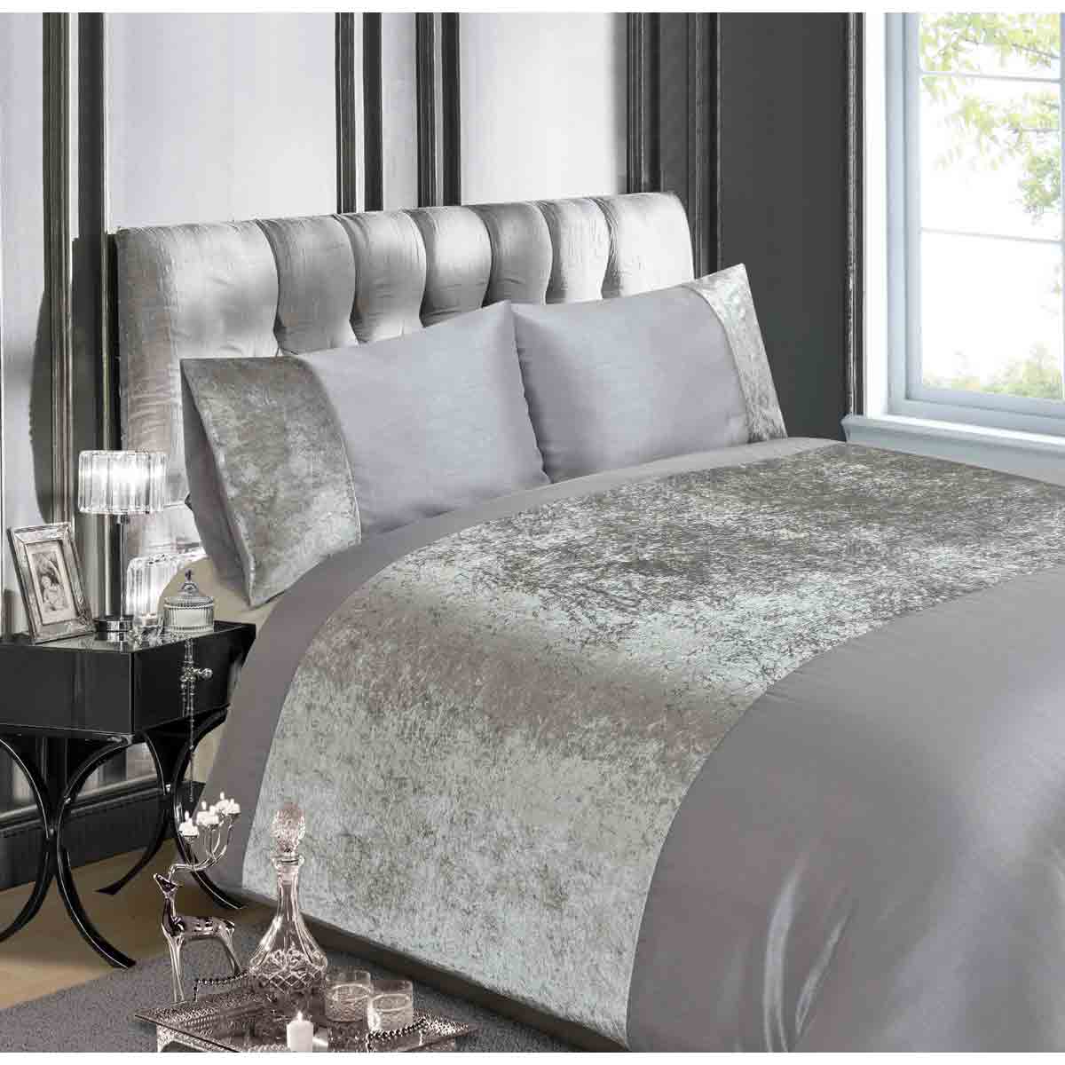 Crushed Velvet Silver Duvet Cover Set - King