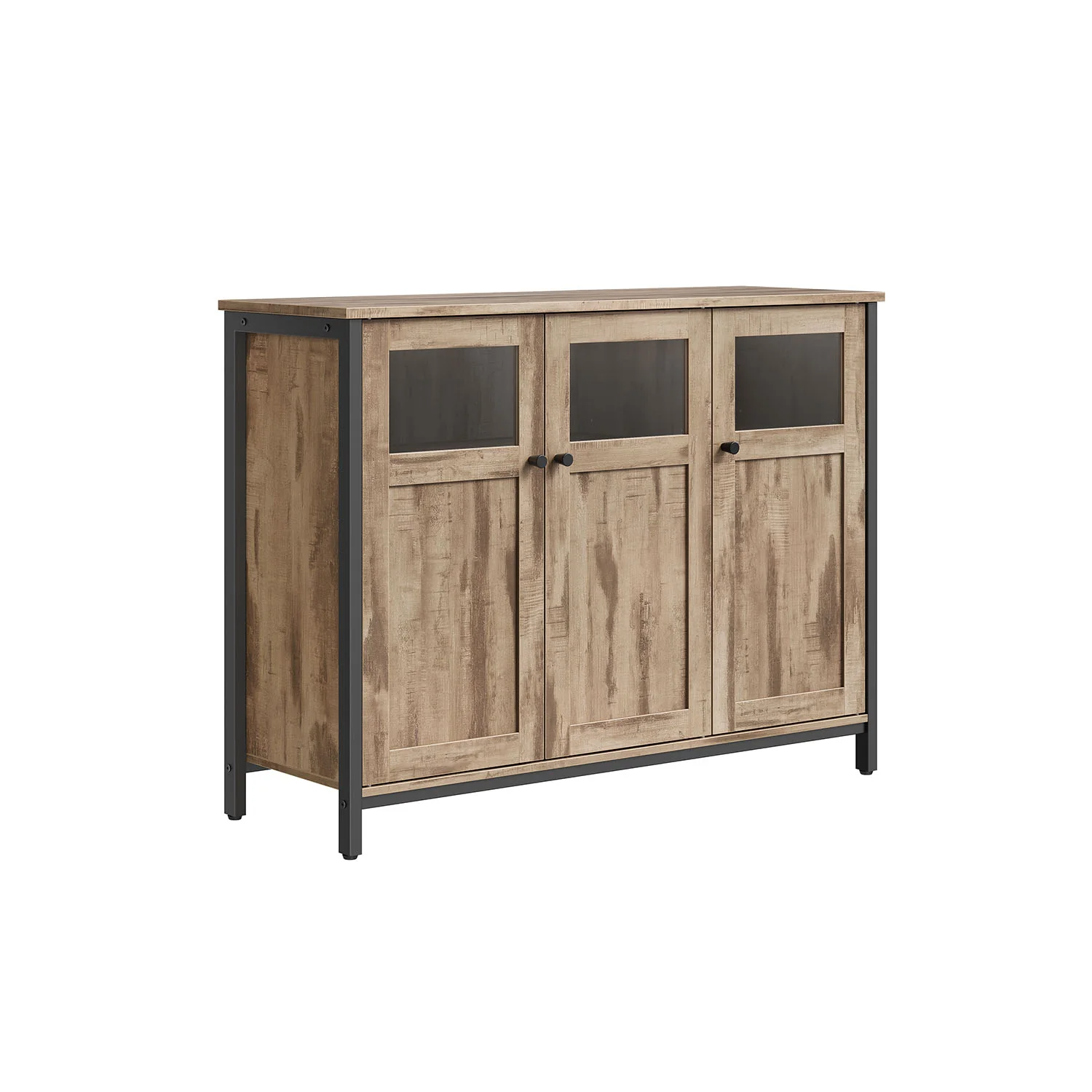 VASAGLE Sideboard Rustic Brown and Black, Camel Brown + Ink Black