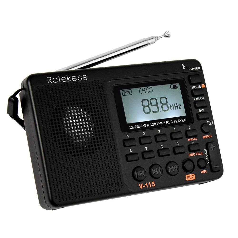 Headecoration Retekess V-115 Fm/am/sw Radio Multiband Radio Receiver Rec Recorder Bass Sound Mp3 Player Speakers