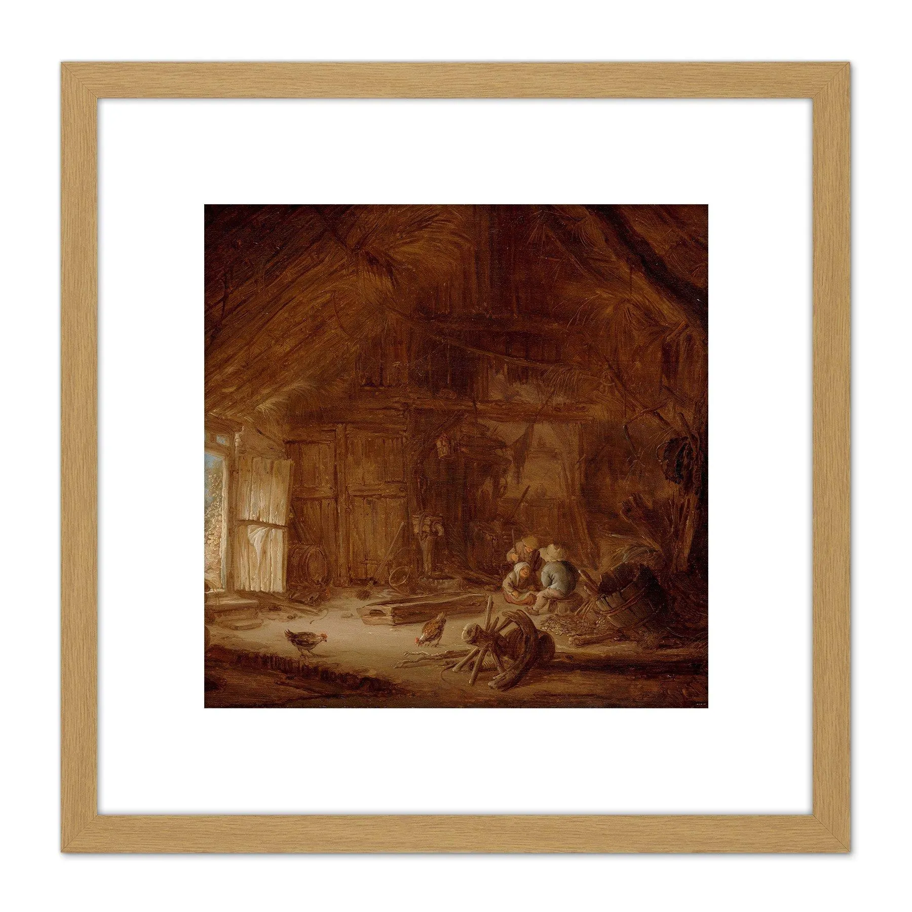 Artery8 Van Ostade Interior Stable Three Children 8X8 Inch Square Wooden Framed Wall Art Print Picture with Mount