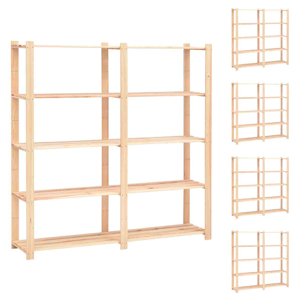 VidaXL 5-Tier Storage Racks 5 pcs 170x38x170 cm Solid Pinewood 500 kg
