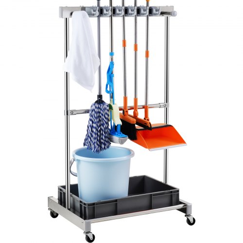  Garden Tool Organizer, 10 Slots with Hooks, Yard Tool Tower Rack with Wheels for Garage Organization and Storage, Hold Long-Handled Tool/Rake/Br