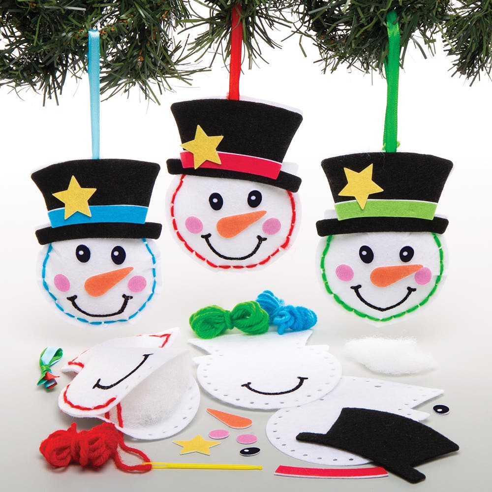 Baker Ross Snowman Sewing Kits - 3 Felt Sewing Kits For Kids. Sewing For Beginners. All Accessories Included. Size 12cm.
