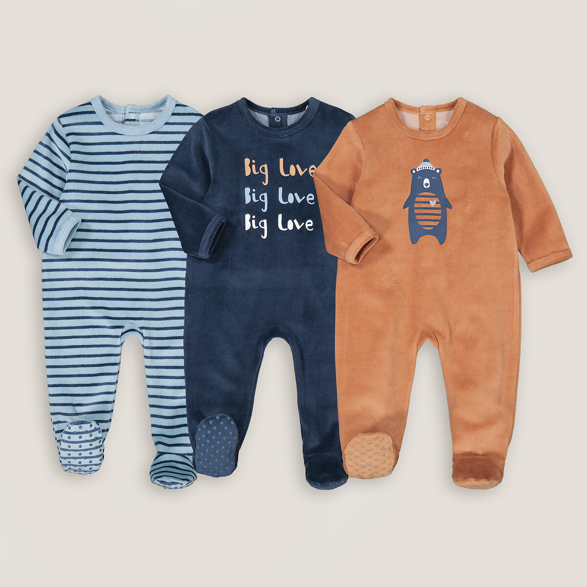 Pack Of 3 Sleepsuits In Velour By La Redoute