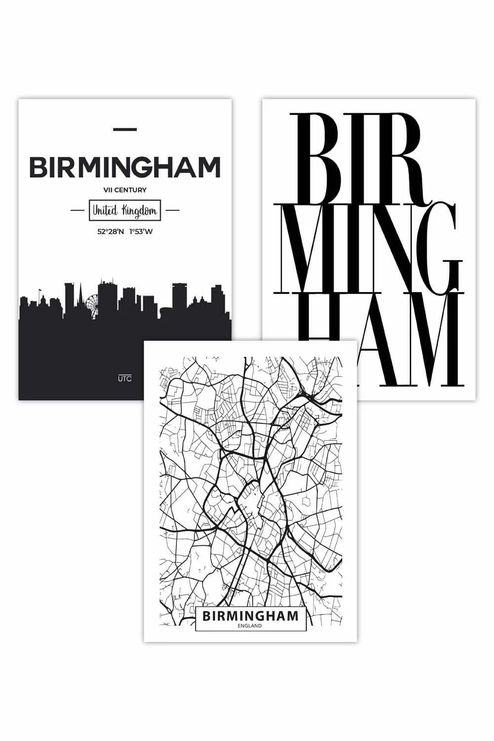 Artze Set Of 3 Birmingham Skyline Street Map City Prints Art Posters