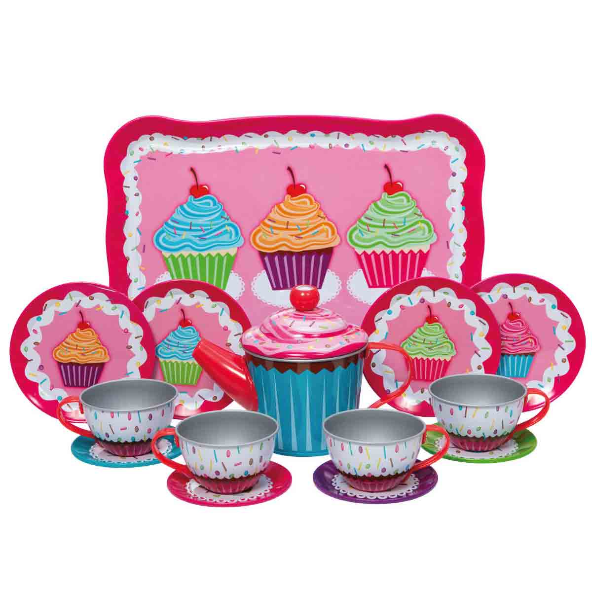 Hawkin's Bazaar Schylling Cupcake Tin Tea Set|pink