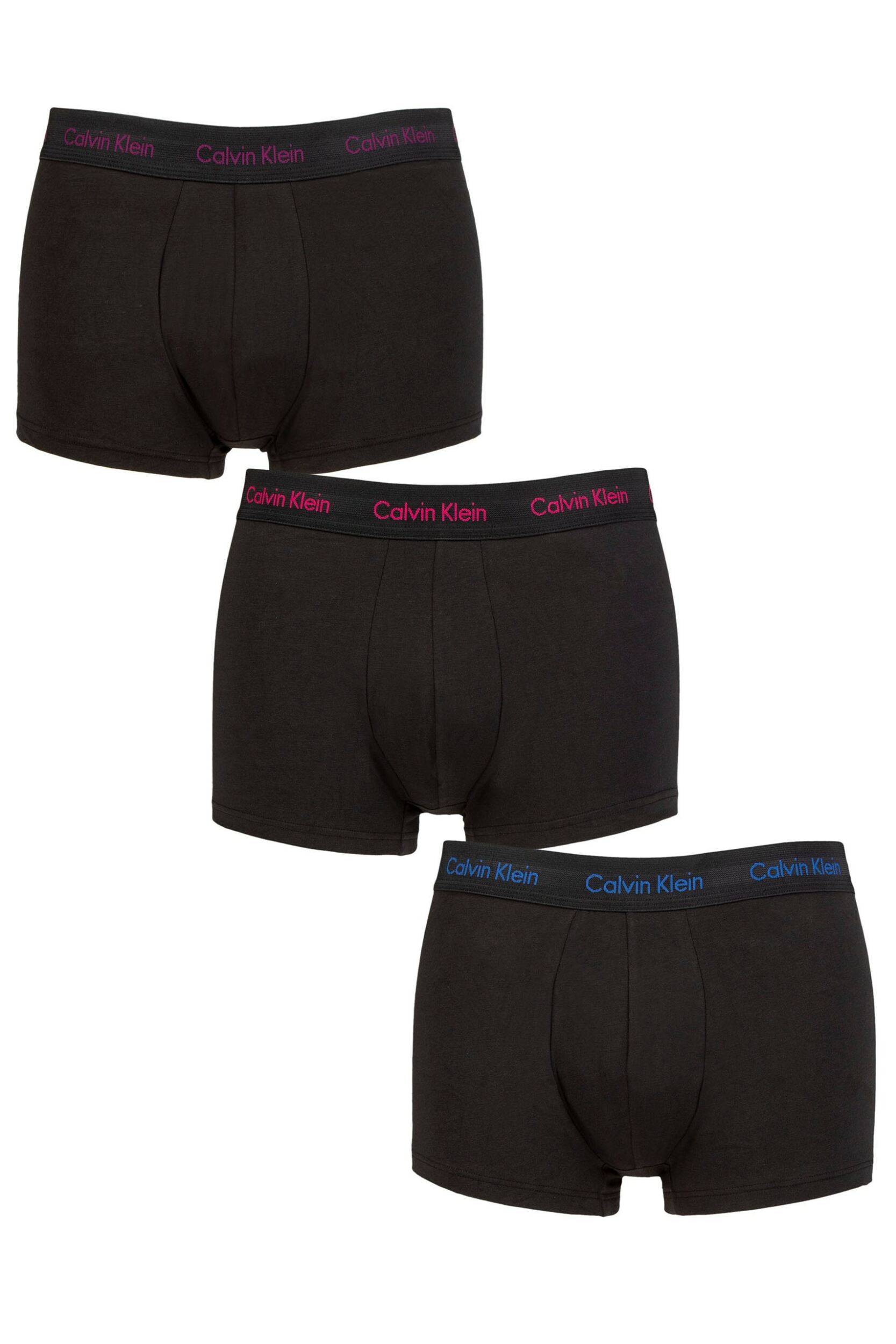 Calvin Klein Underwear Mens 3 Pair Calvin Klein Low Rise Trunks Black / Groovy Plum S