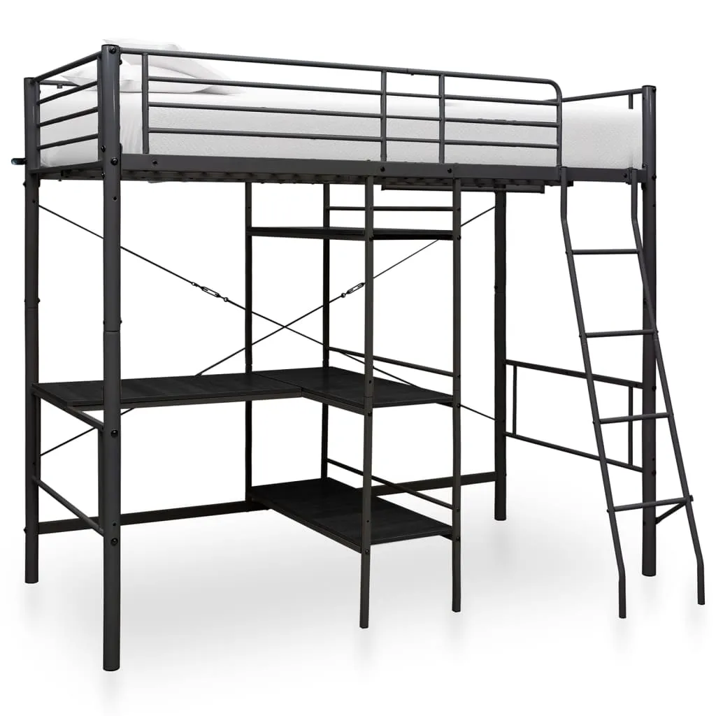 VidaXL Bunk Bed with Table Frame Black Metal 90x200 cm