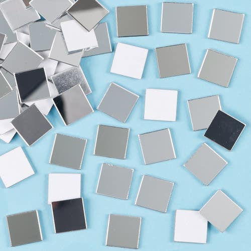 Baker Ross Mirror Mosaic Tiles - 100 Self-Adhesive Mirror Mosaic Tiles. 13mm. Made from strong acrylic. Ideal for creating mosaic pictures.