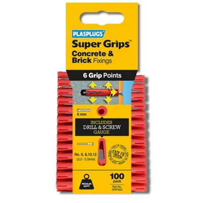 Plasplug s SRP 502 Solid Wall Super Grips™ Fixings Red (100)