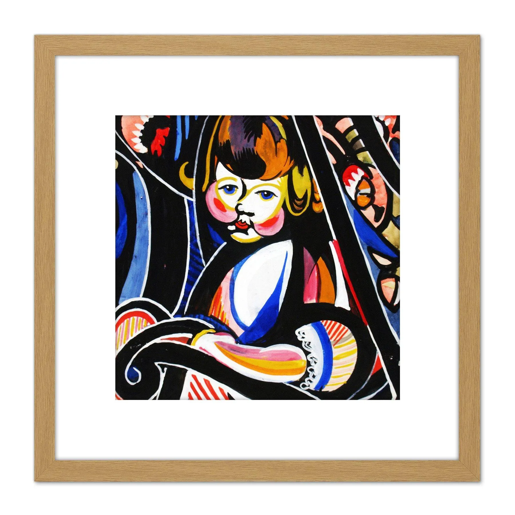 Artery8 Sayen Child In Rocker Modernist Abstract Painting 8X8 Inch Square Wooden Framed Wall Art Print Picture with Mount