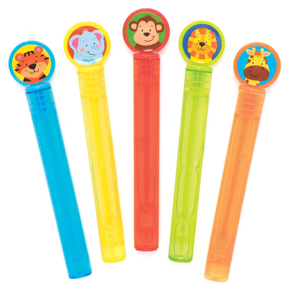 Baker Ross Touchable Jungle Animal Blow Bubbles - 10 Prefilled Bubble Wands In Assorted Colours. Blowing Party Bubbles. Size 9cm.