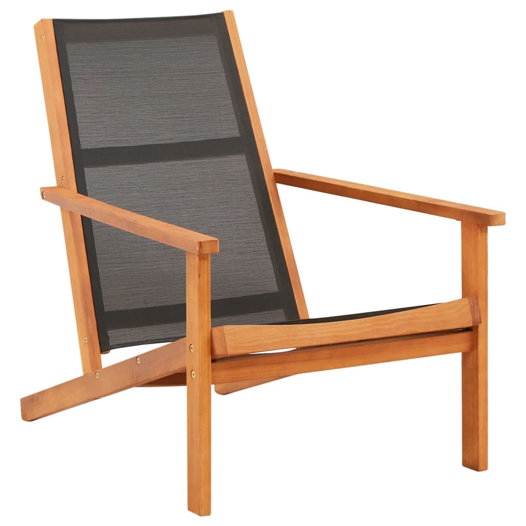 VidaXL Garden Lounge Chair Black Solid Eucalyptus Wood and Textilene