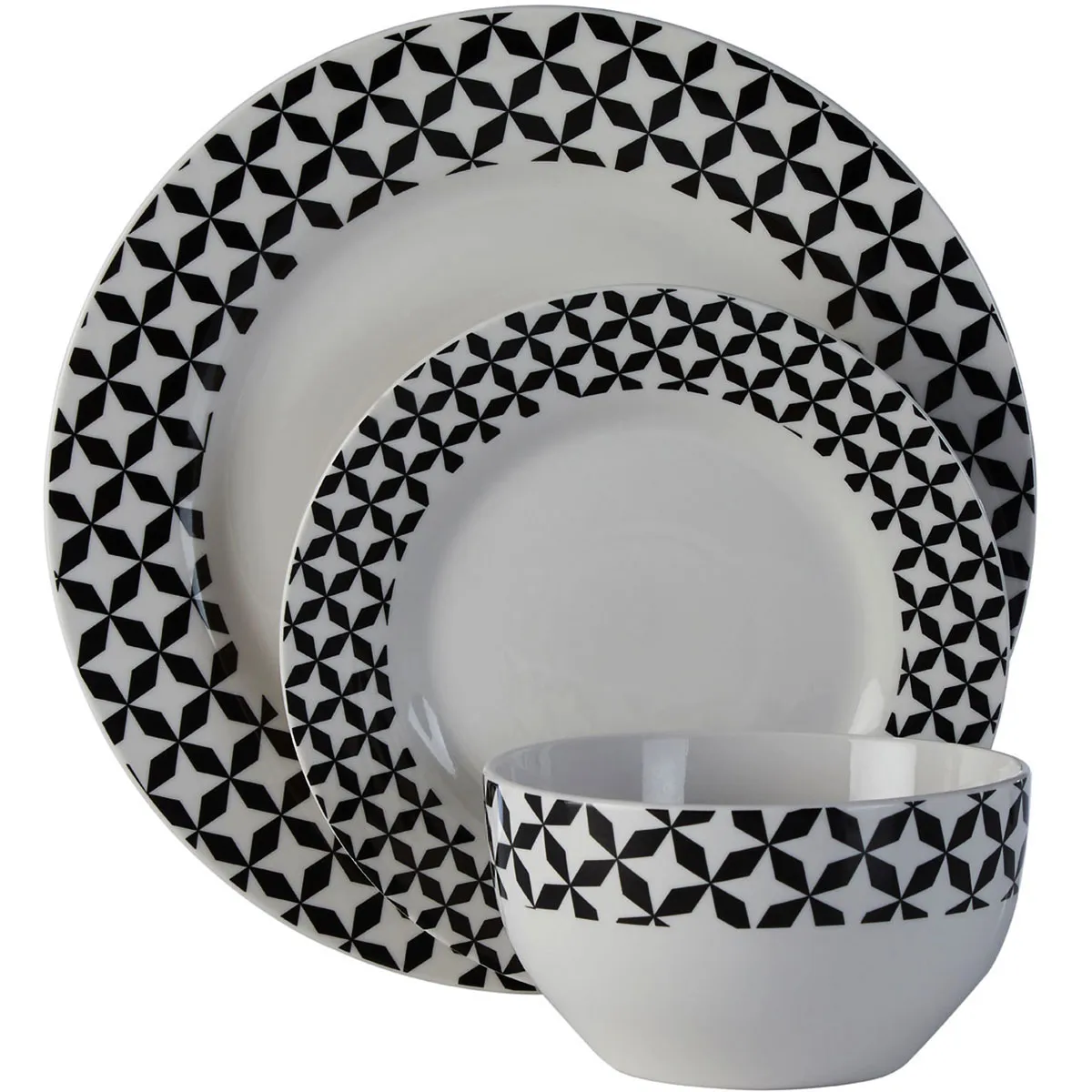 So'home 12 Piece Black/white Porcelain Dinner Set