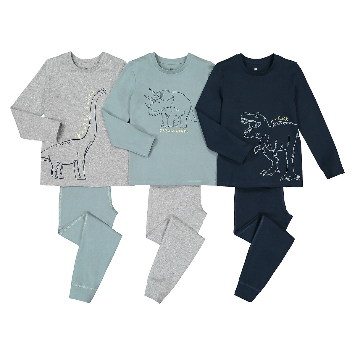 La Redoute Collections Pack Of 3 Pyjamas In Dinosaur Print Cotton By La Redoute