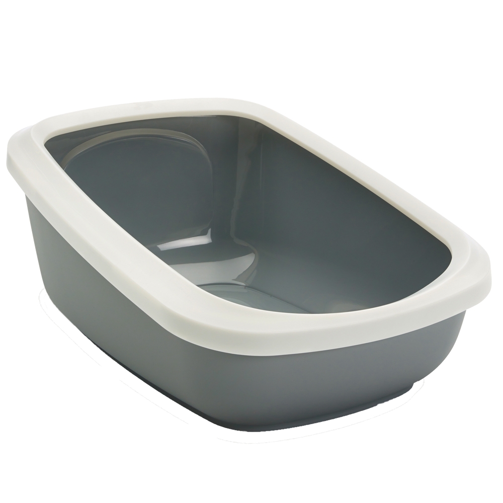 Savic Aseo Jumbo Cat Litter Tray with High Edge - 67.5cm - Light Grey & White