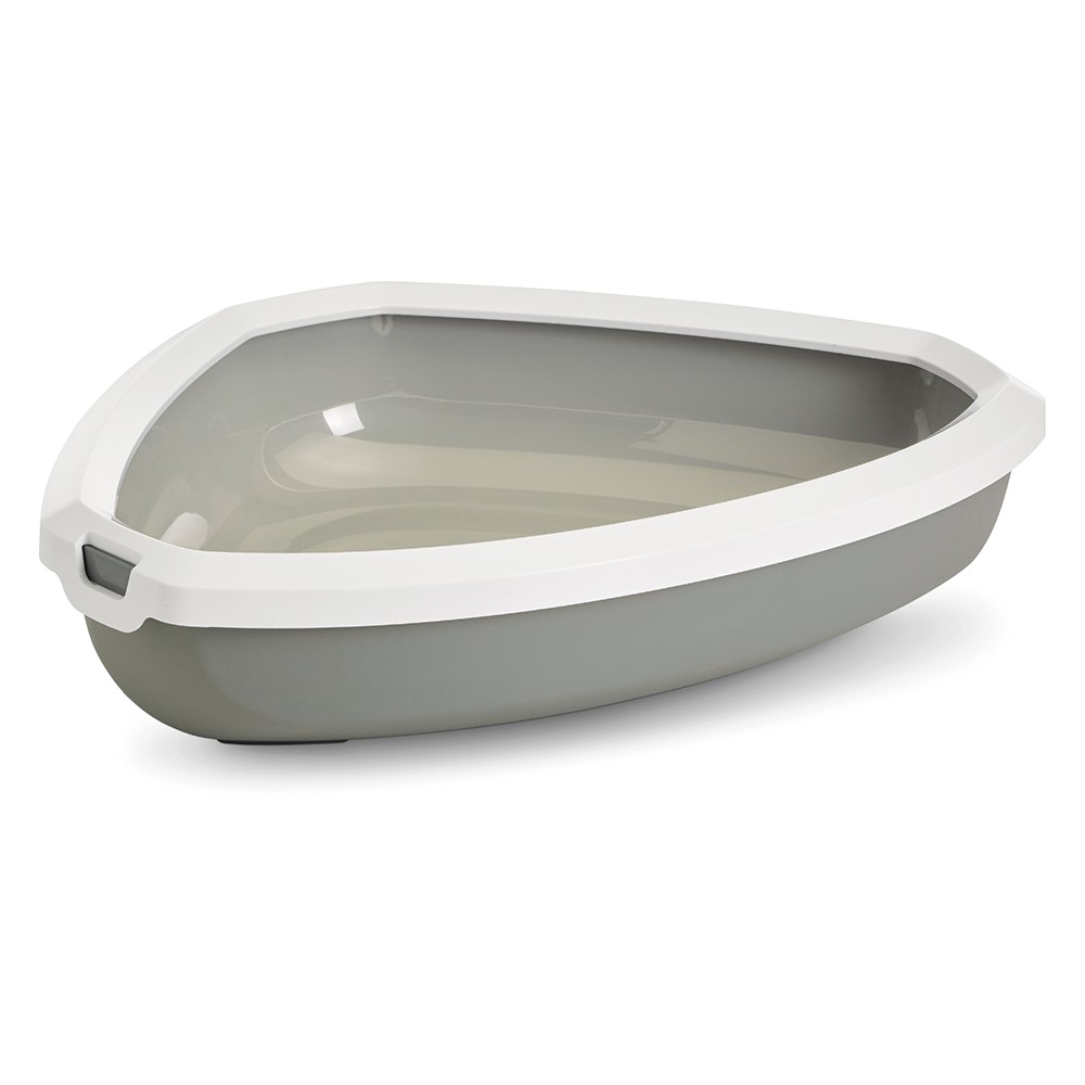 Nobby Rincon Corner Litter Tray with Border - Grey/White