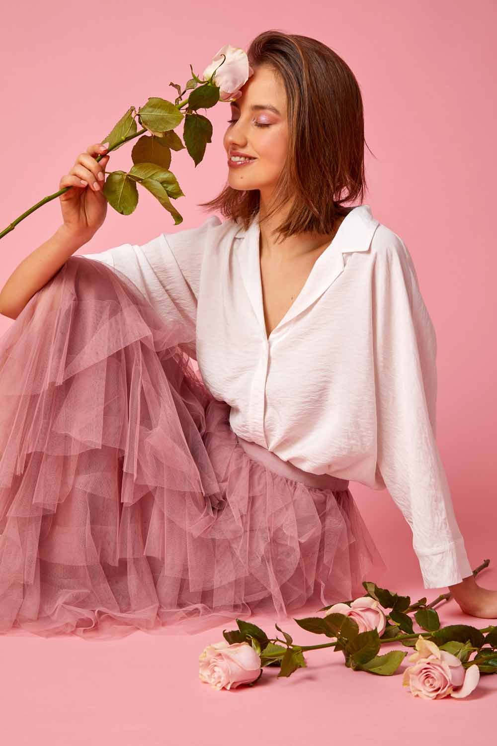 Roman Originals Elasticated Mesh Layered Skirt in Pink