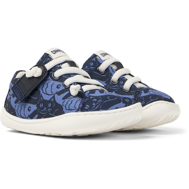 Camper Peu - Smart casual shoes for First walkers - Blue, size 6, Cotton fabric/Smooth leather