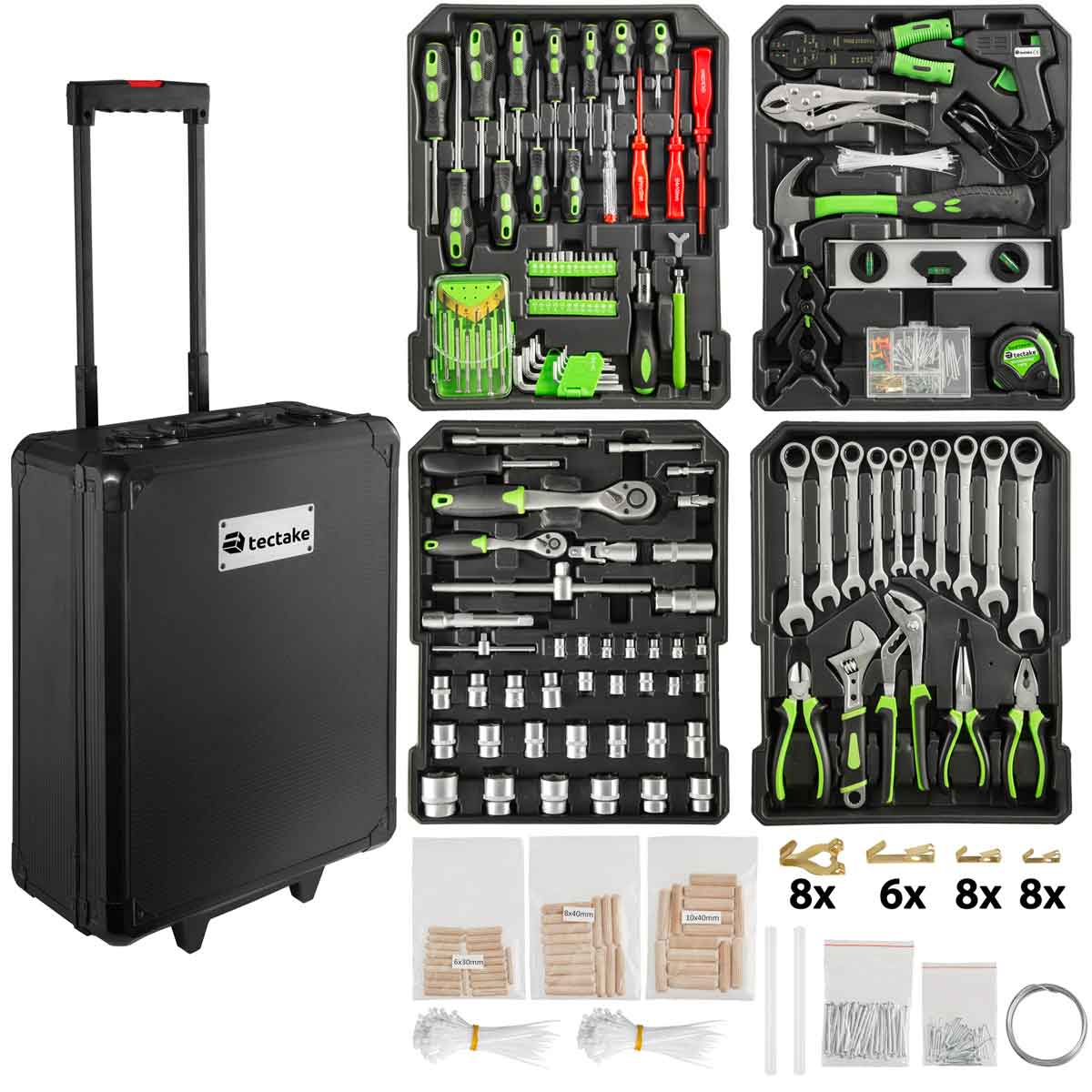 TecTake Tool box trolley 898 PCs - tool box on wheels, tool case, tool trolley - black