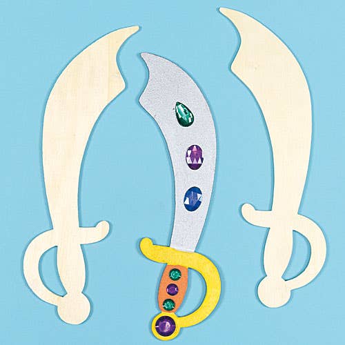 Baker Ross Wooden Pirate Swords - 4 Craft Swords. Toy Swords For Kids. Size 28cm.