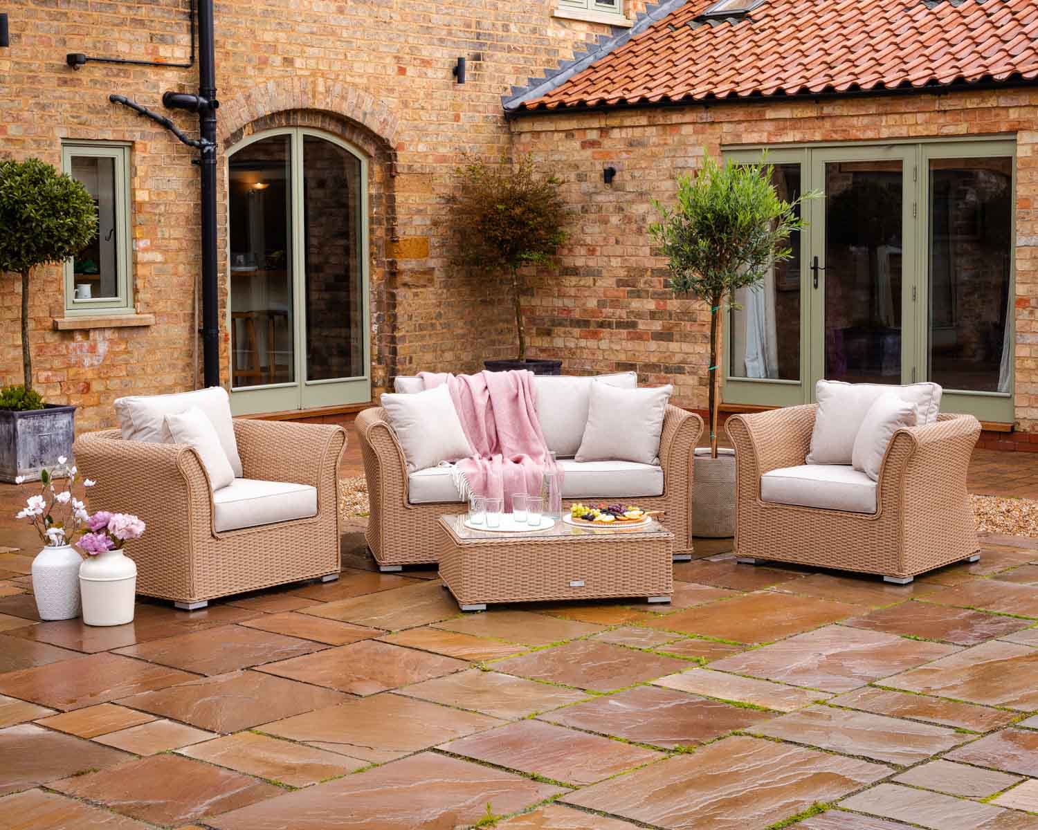 Rattan Direct Lisbon 3 Seater Rattan Garden Sofa Set in Willow