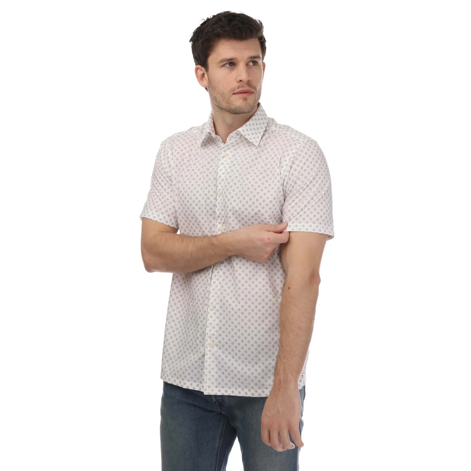 Ted Baker Men's 's White Forter Short Sleeved Geo Print Shirt