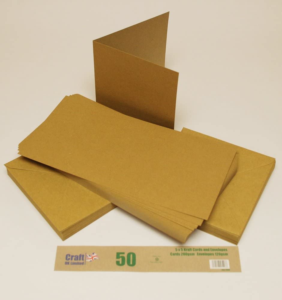 Craft UK 50 5X5 Brown Kraft Cards and Envelopes