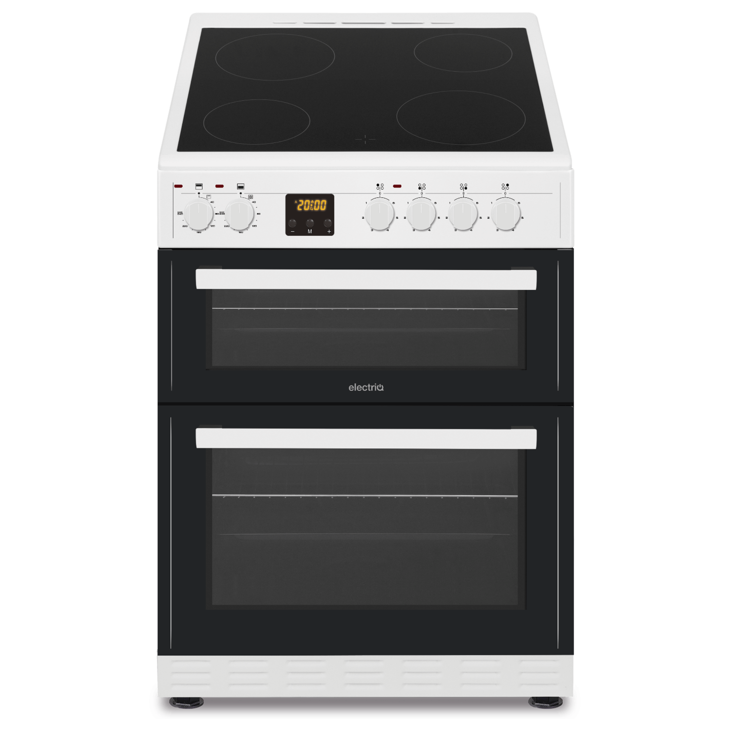 ElectrIQ 60cm Double Cavity Electric Cooker with Ceramic Hob - White