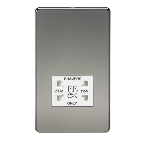 Knightsbridge Screwless Black Nickel Shaver Socket Dual Voltage 115/230V - White Insert