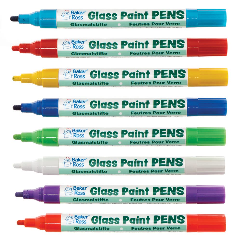 Baker Ross Rainbow Colours Glass Paint Pens (Pack of 8)
