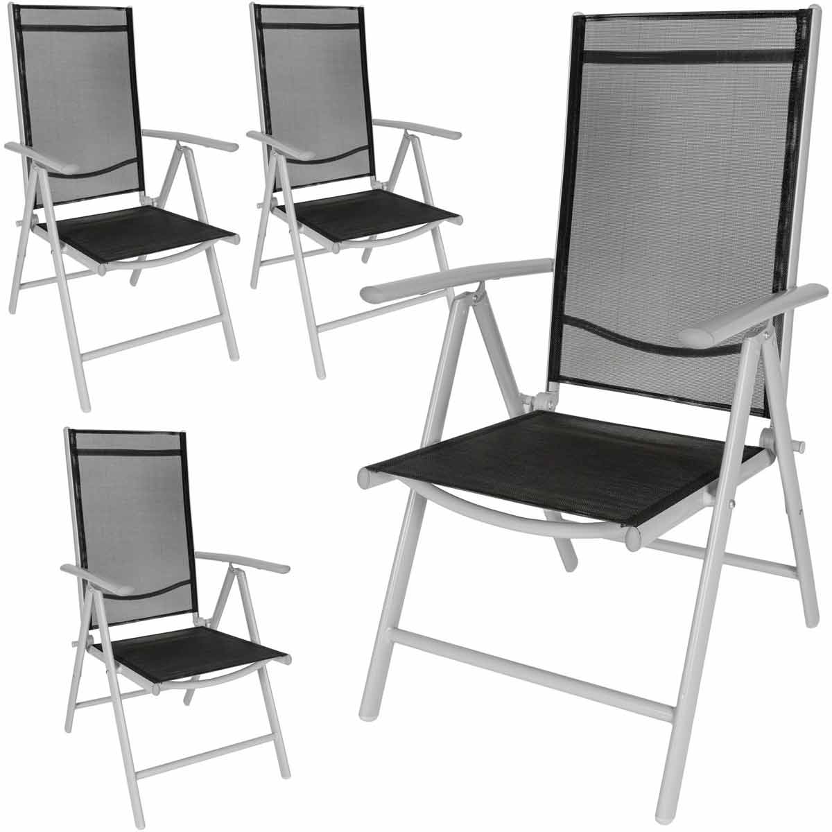 TecTake 4 aluminium garden chairs - reclining garden chairs, garden recliners, outdoor chairs - black/silver