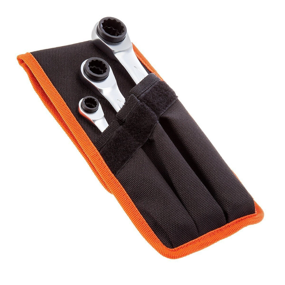 BAHCO BAHS4RM3T Ratcheting Ring Wrench Set 12 Point 5° Alloy Steel Chrome Plated Pack of 3