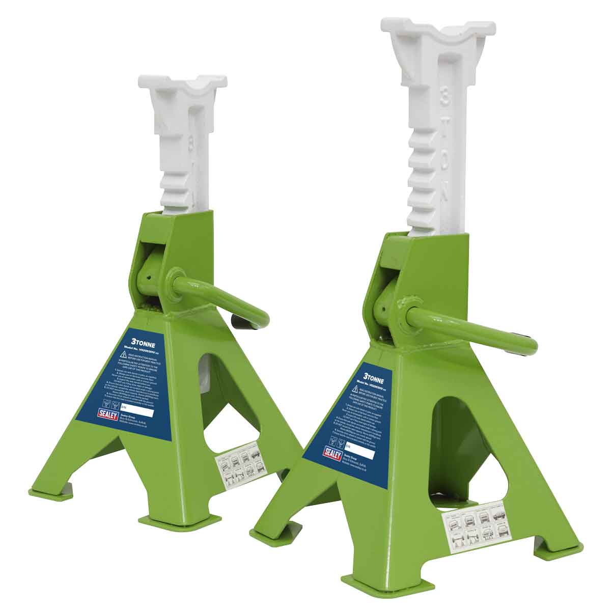 Sealey VS2003HV Axle Stands (Pair) 3tonne Capacity per Stand Ratchet Type - Hi-Vis Green