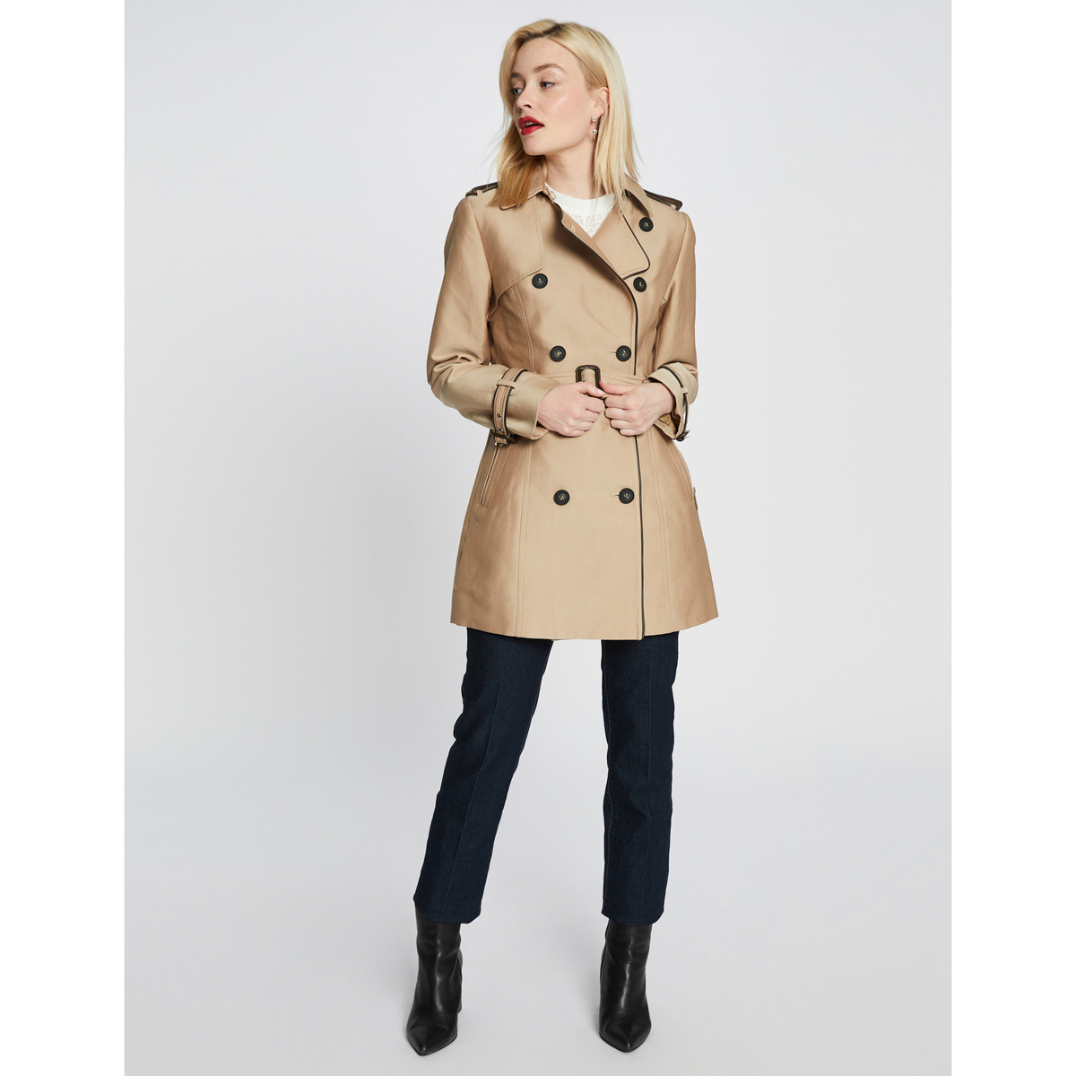 Morgan Mid-length Double-breasted Trench Coat With Belt
