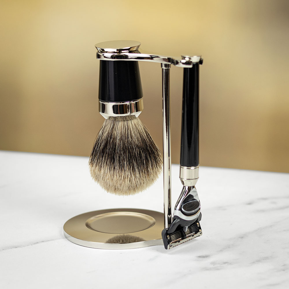 Erbe Solingen Paris High-Grade Resin Fusion Shaving Set - Black - can be Engraved or Personalised