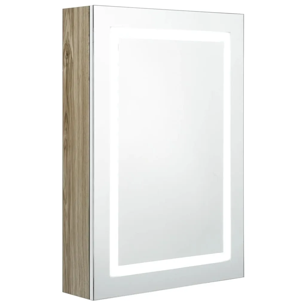 VidaXL LED Bathroom Mirror Cabinet White and Oak 50x13x70 cm