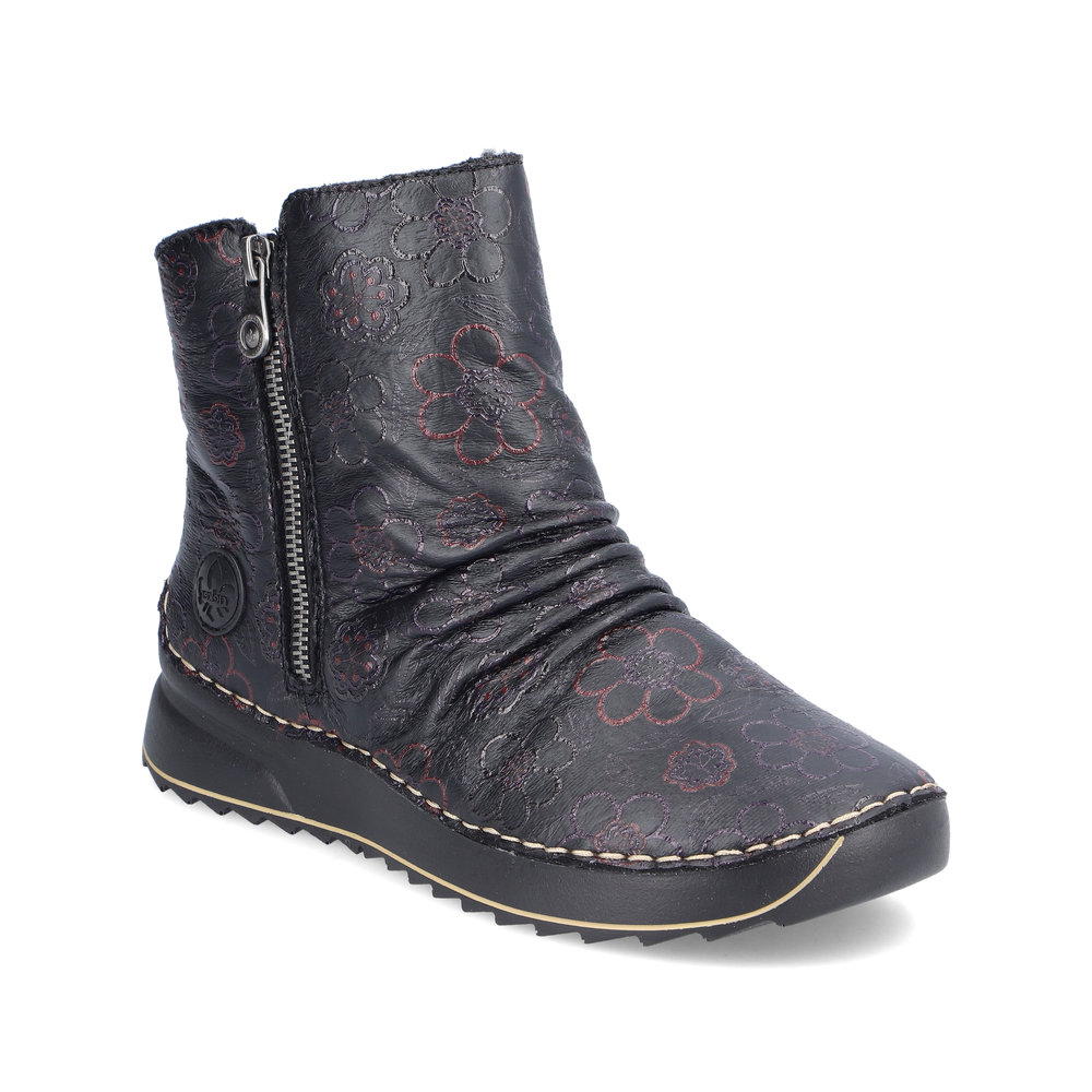 Rieker 51552-90 Black floral Womens Ankle Boots in a Plain Synthetic in Size 38