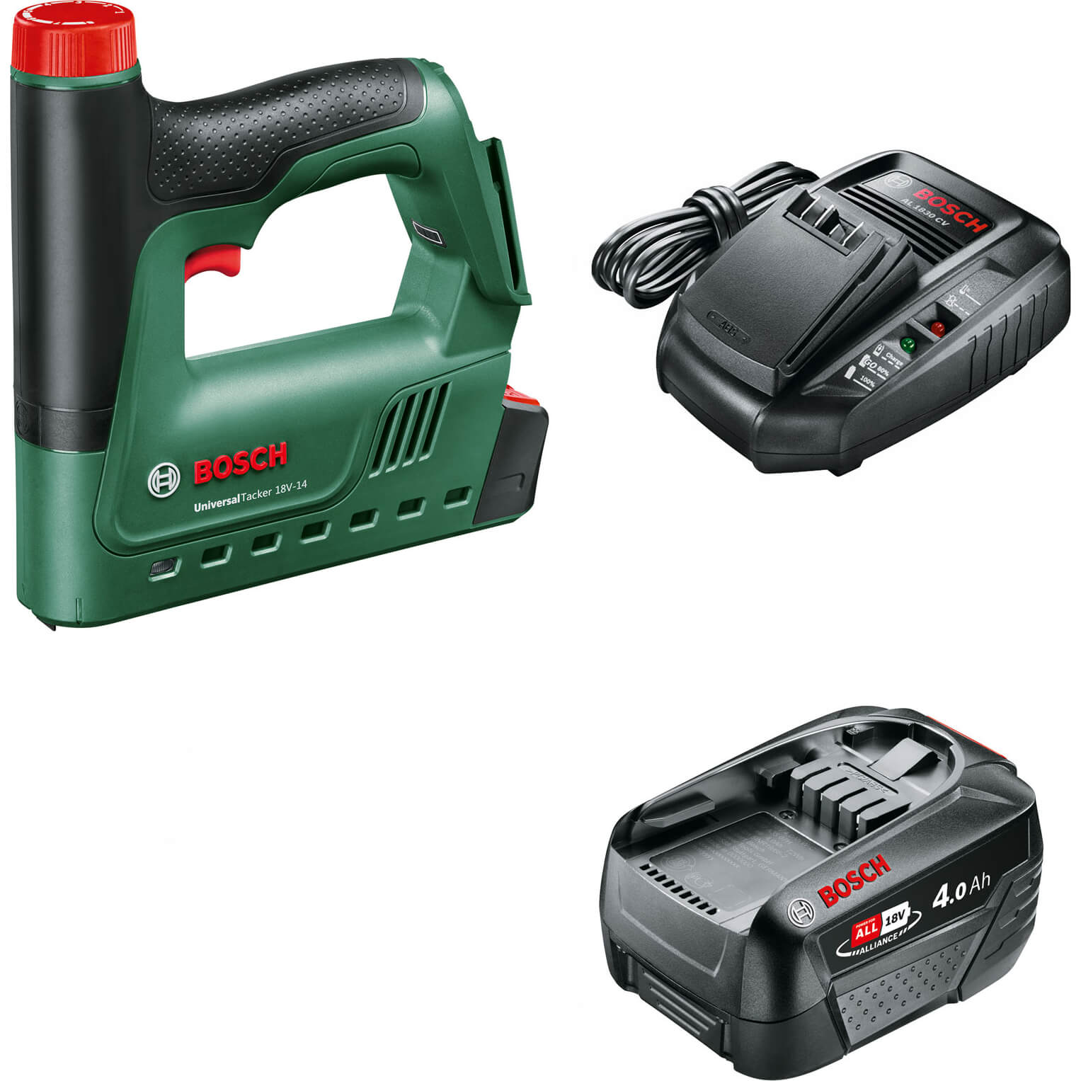BOSCH HOME AND GARDEN Bosch UNIVERSAL TACKER 18V-14 18v Cordless Nail Tacker and Stapler 1 x 4ah Li-ion Charger No Case
