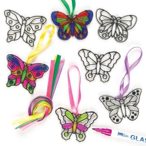 Baker Ross Butterfly Craft Suncatchers - 12 Acrylic DIY Suncatchers. Suncatcher Painting For Kids. Stained Glass Suncatchers. Size 7cm.