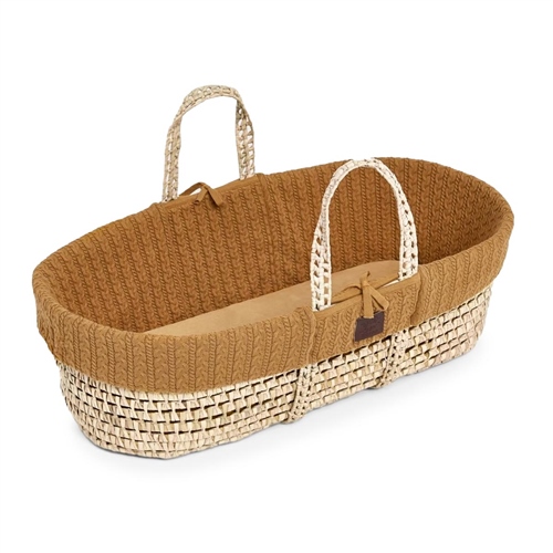 The Little Green Sheep Natural Knitted Moses Basket, Mattress & Stand - Honey