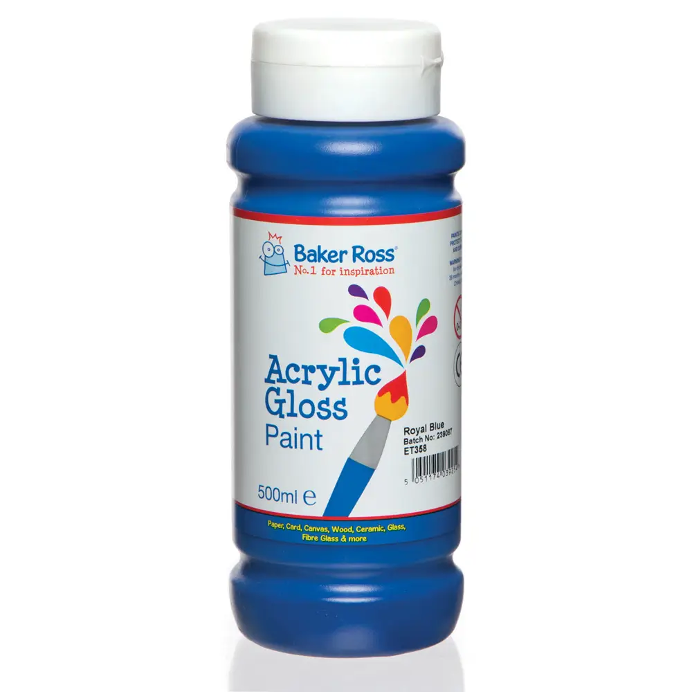Baker Ross Blue Acrylic Paint - 500ml bottle, water-based acrylic paint. Dries quickly, Waterproof, Flexible on most surfaces